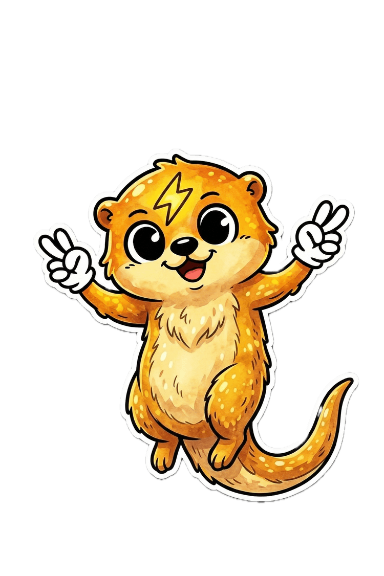 OtterPay mascot — a lightning-bolt otter making peace signs